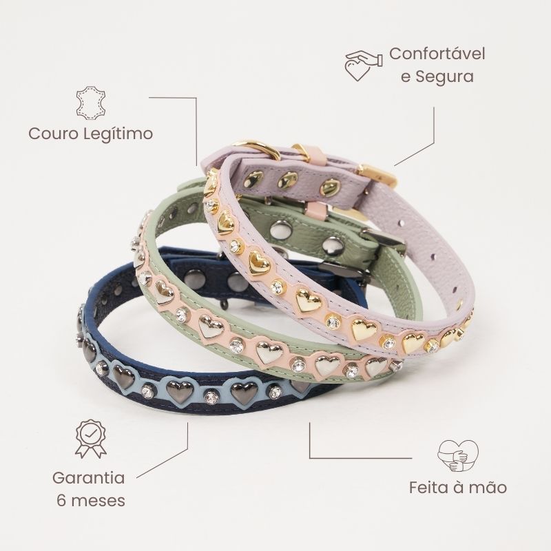 Coleira Personalizada para Cachorro com Corações | Lili