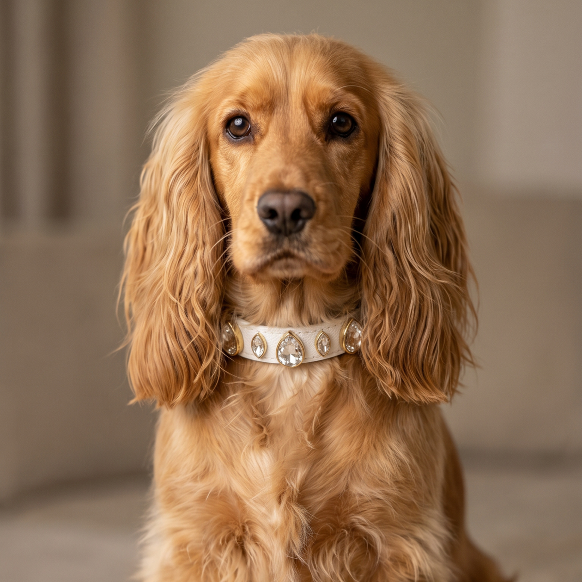 Coleira de Couro para Cachorro com Pedras Gota | Margot