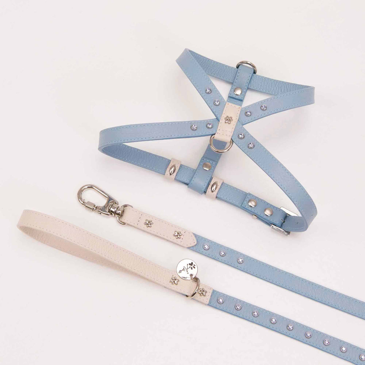 Kit Peitoral e Guia de Couro com Strass | Meg