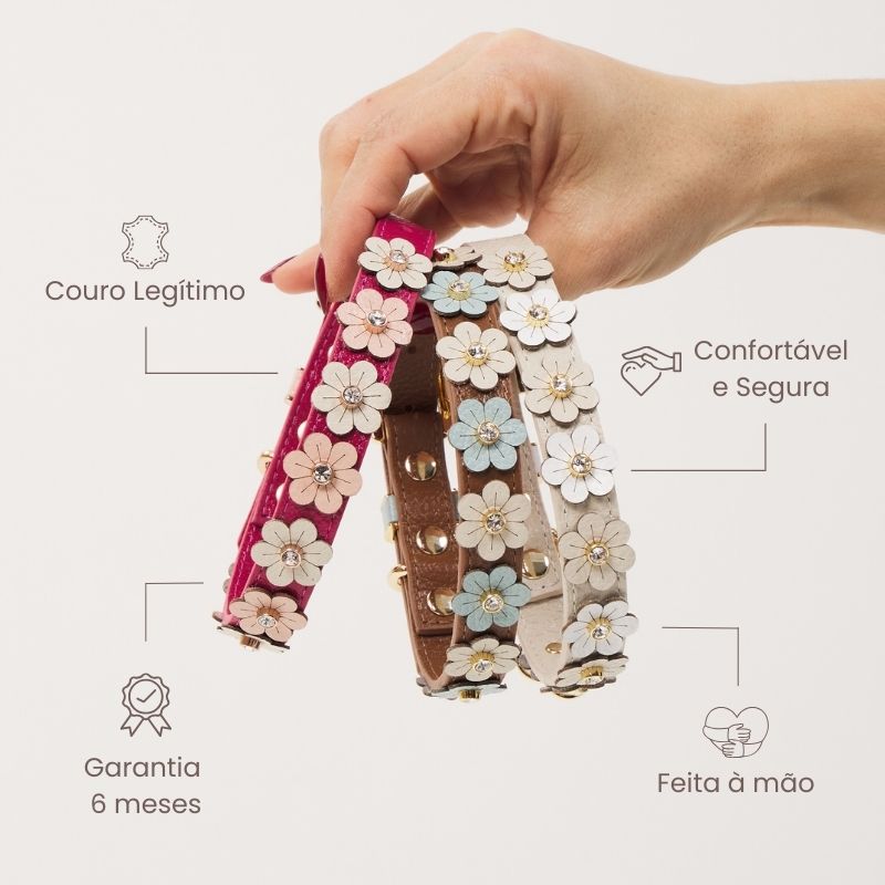 Coleira Personalizada para Cachorro com Flores | Prímula
