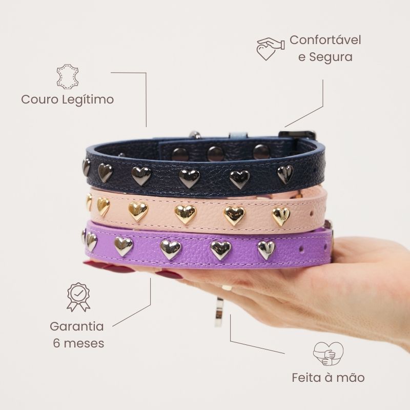 Coleira Personalizada para Cachorro com Corações | Stella