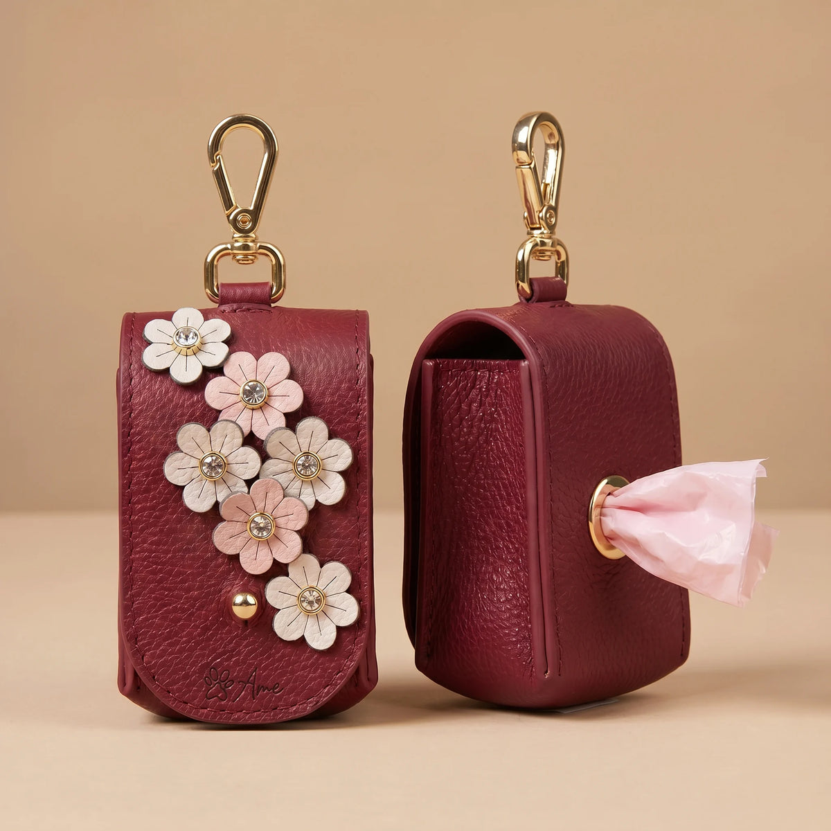 Porta Saquinhos Higiênicos de Couro com Flores | Prímula