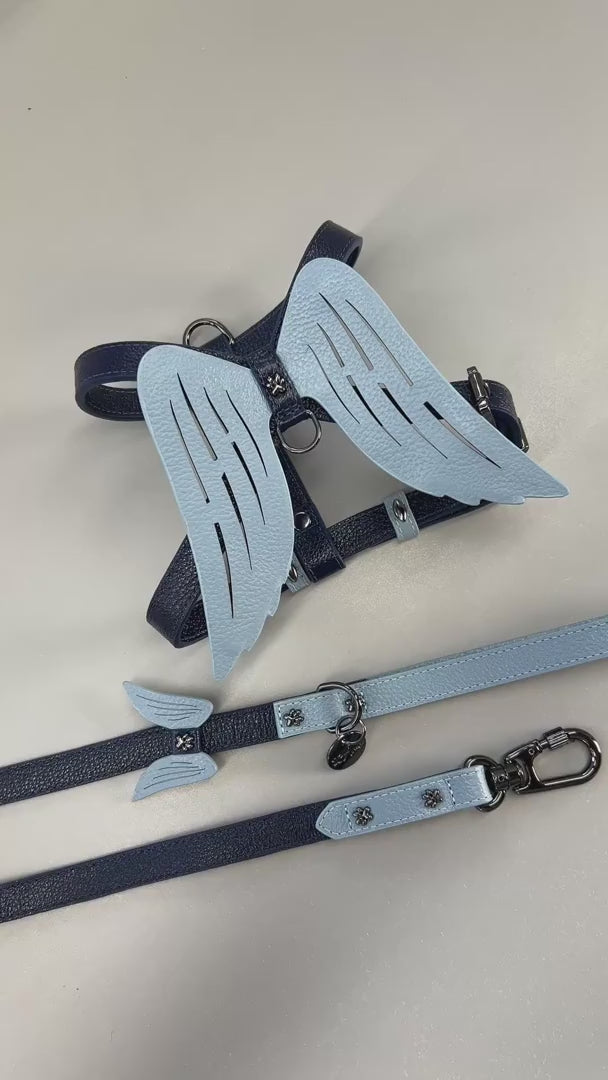 Kit Peitoral e Guia de Couro com Asas de Anjo | Gabriel